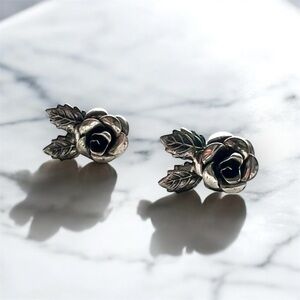 Vintage 1940’s “Beau” Sterling Silver Rose Earrings